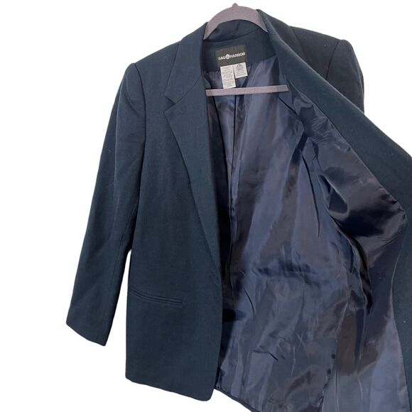 Wool Blazer Jacket Size 10 Vintage Sag Harbor Women's Classic Navy One Button - Picture 4 of 10